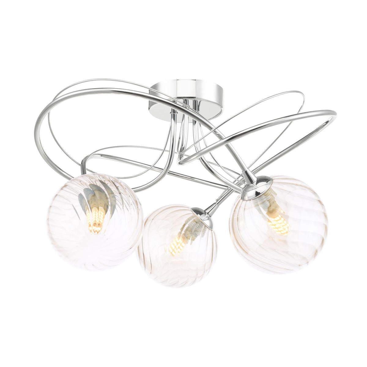 Dar Onawa 3 Light Semi-Flush Polished Chrome and Amber Glass