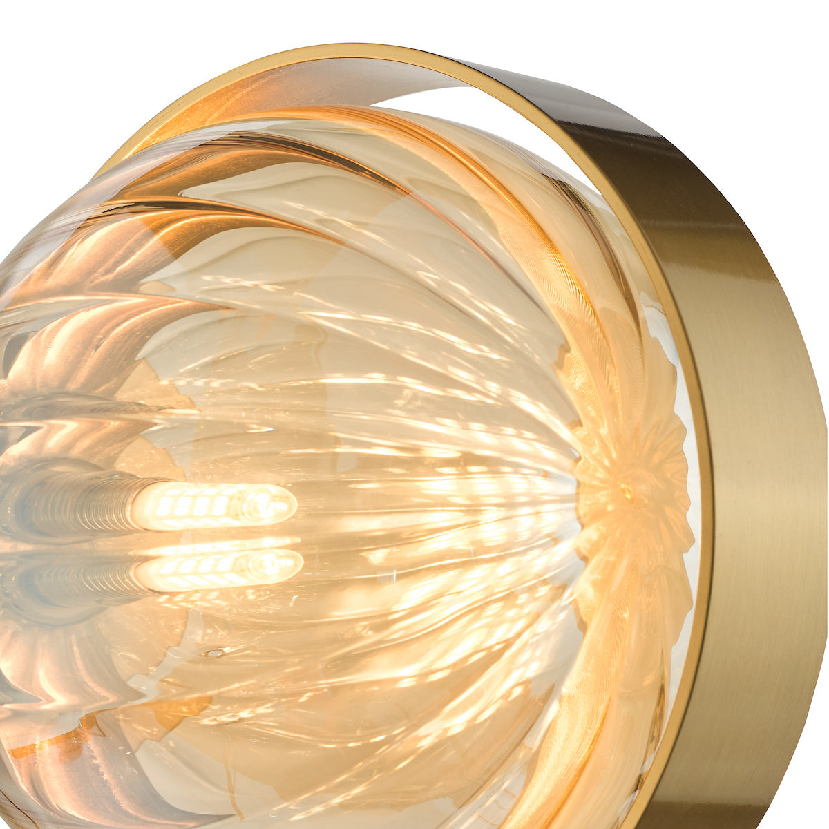 Dar Ophira Wall Light Antique Gold and Amber Ribbed Glass