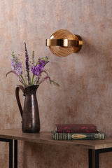Dar Ophira Wall Light Antique Gold and Amber Ribbed Glass