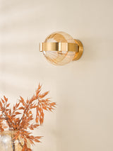 Dar Ophira Wall Light Antique Gold and Amber Ribbed Glass