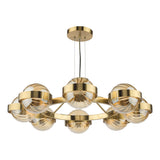 Dar Ophira 8 Light Pendant Antique Gold and Amber Ribbed Glass