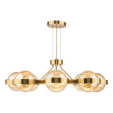 Dar Ophira 8 Light Pendant Antique Gold and Amber Ribbed Glass