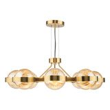Dar Ophira 8 Light Pendant Antique Gold and Amber Ribbed Glass