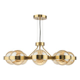 Dar Ophira 8 Light Pendant Antique Gold and Amber Ribbed Glass