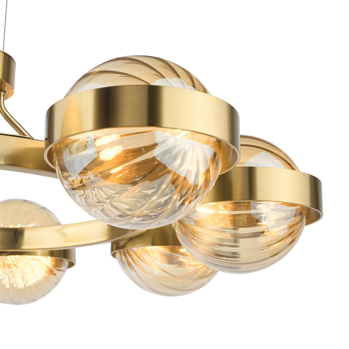 Dar Ophira 8 Light Pendant Antique Gold and Amber Ribbed Glass