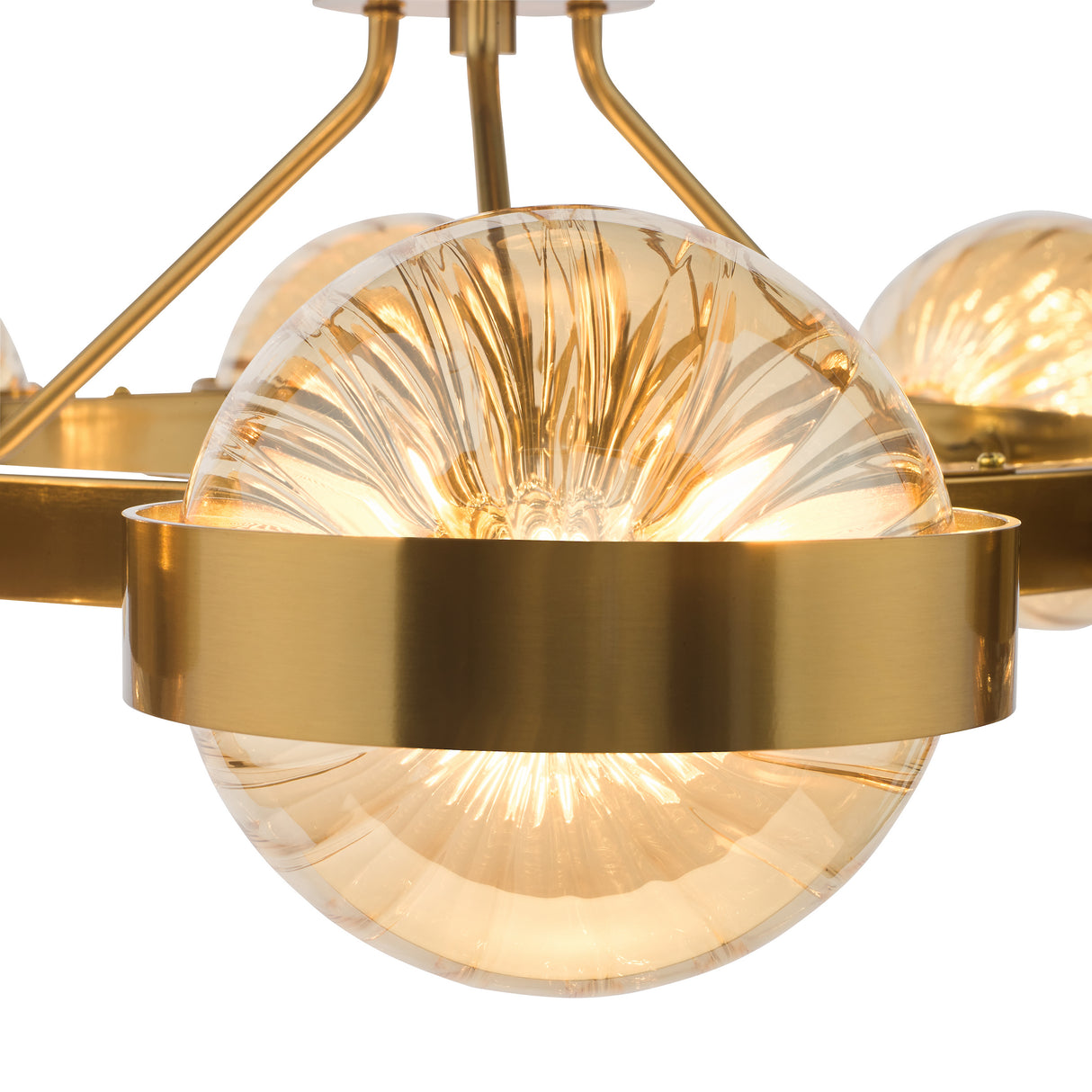Dar Ophira 8 Light Pendant Antique Gold and Amber Ribbed Glass