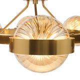 Dar Ophira 8 Light Pendant Antique Gold and Amber Ribbed Glass