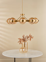 Dar Ophira 8 Light Pendant Antique Gold and Amber Ribbed Glass