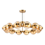 Dar Ophira 12 Light Pendant Antique Gold and Amber Ribbed Glass