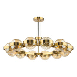 Dar Ophira 12 Light Pendant Antique Gold and Amber Ribbed Glass
