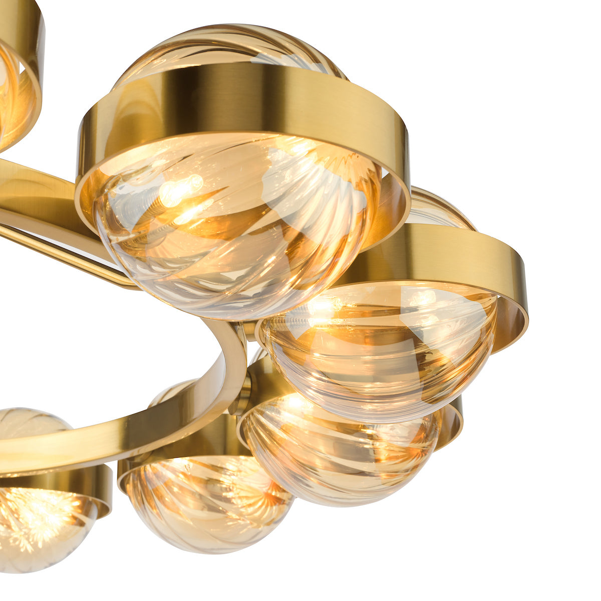 Dar Ophira 12 Light Pendant Antique Gold and Amber Ribbed Glass