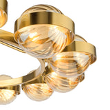 Dar Ophira 12 Light Pendant Antique Gold and Amber Ribbed Glass