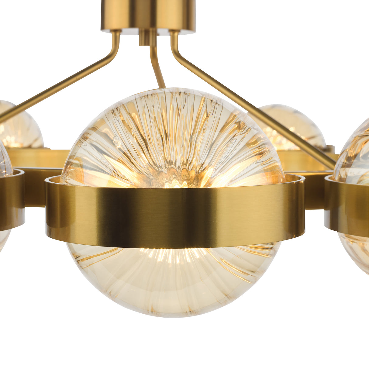 Dar Ophira 12 Light Pendant Antique Gold and Amber Ribbed Glass