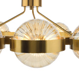 Dar Ophira 12 Light Pendant Antique Gold and Amber Ribbed Glass