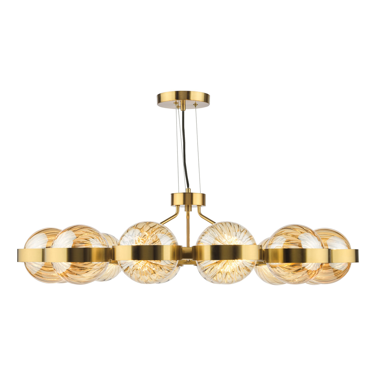 Dar Ophira 12 Light Pendant Antique Gold and Amber Ribbed Glass