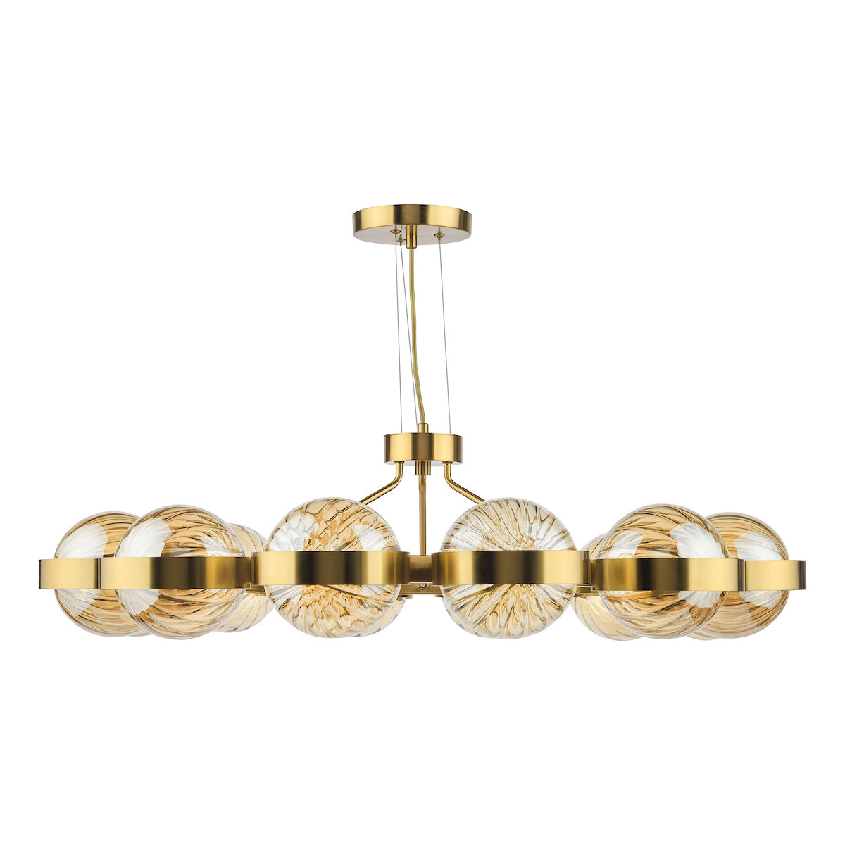 Dar Ophira 12 Light Pendant Antique Gold and Amber Ribbed Glass