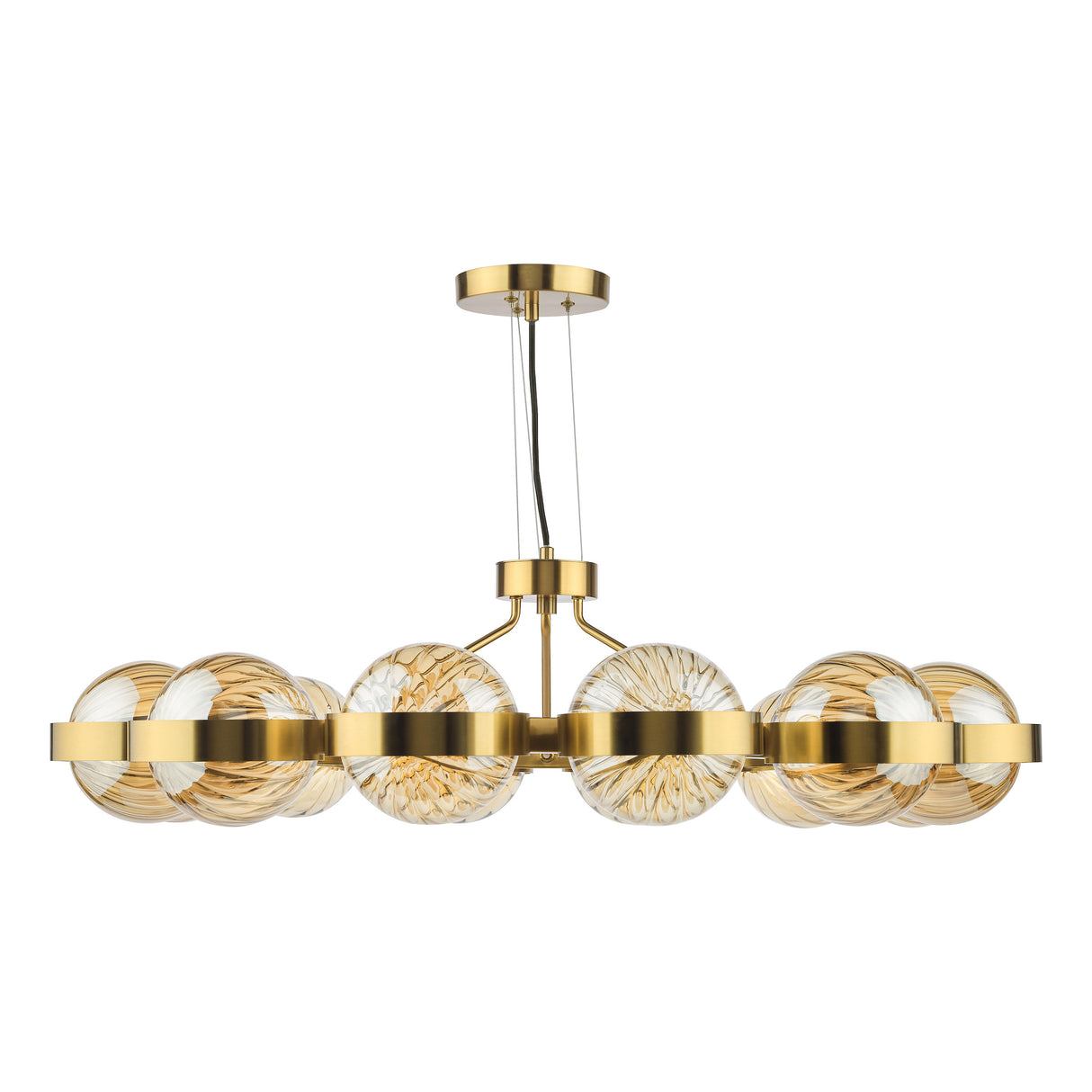 Dar Ophira 12 Light Pendant Antique Gold and Amber Ribbed Glass