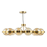 Dar Ophira 12 Light Pendant Antique Gold and Amber Ribbed Glass