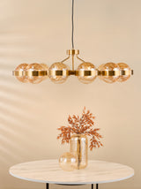 Dar Ophira 12 Light Pendant Antique Gold and Amber Ribbed Glass