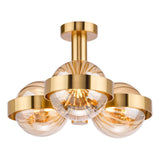 Dar Ophira 3 Light Semi-Flush Antique Gold and Amber Ribbed Glass