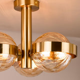 Dar Ophira 3 Light Semi-Flush Antique Gold and Amber Ribbed Glass
