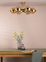 Dar Ophira 6 Light Semi-Flush Antique Gold and Amber Ribbed Glass