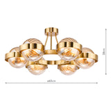 Dar Ophira 6 Light Semi-Flush Antique Gold and Amber Ribbed Glass