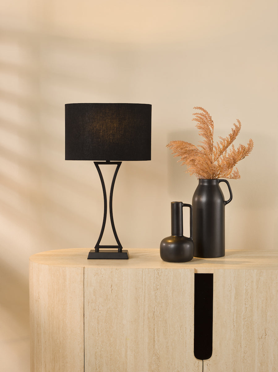 Dar Oporto Table Lamp Matt Black With Shade
