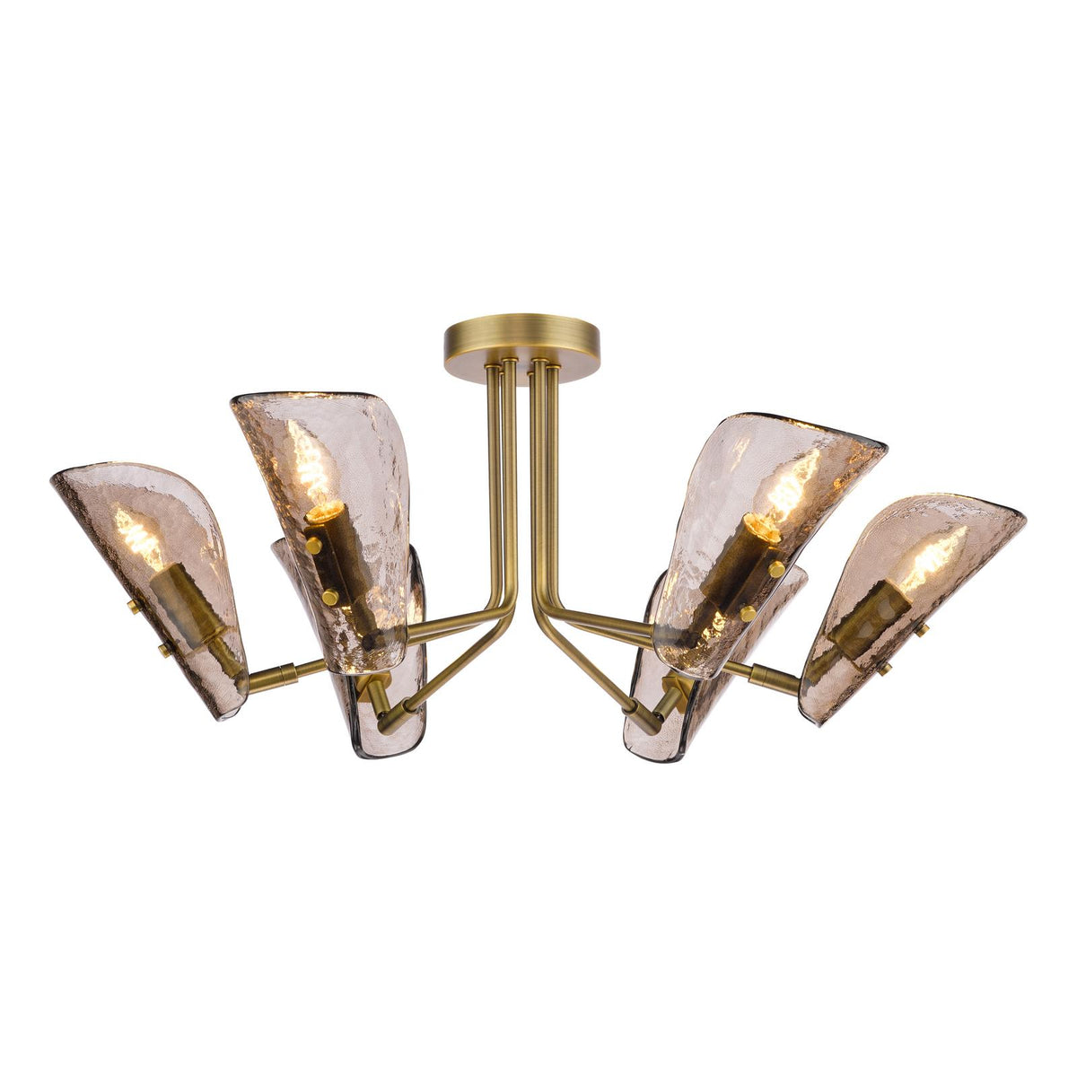 Dar Ordelle 6 Light Adjustable Semi-Flush Antique Bronze and Tea Smoked Glass