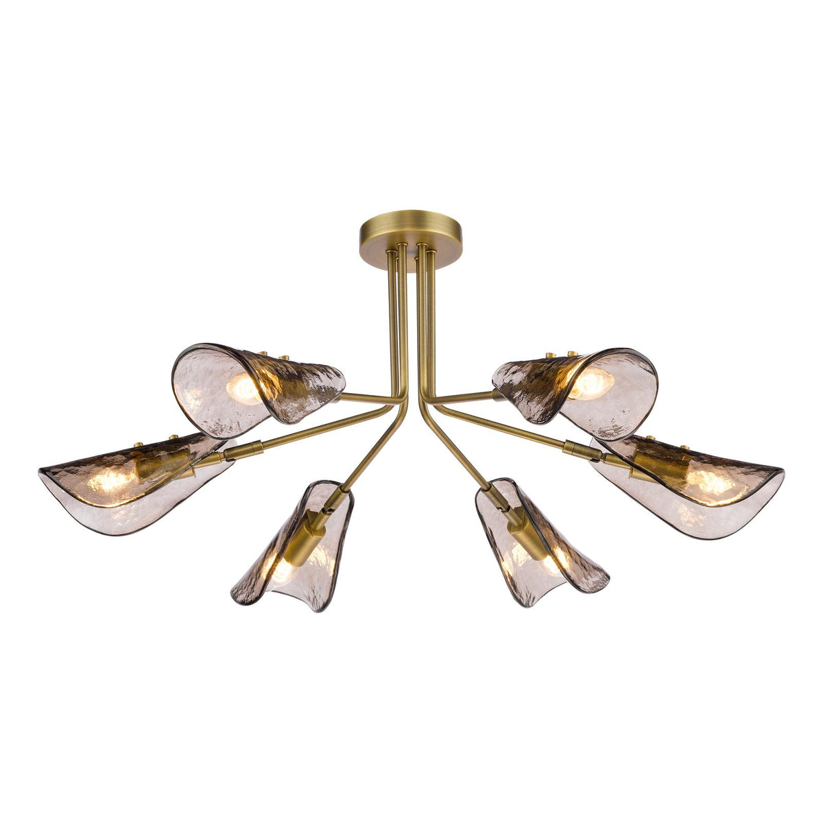 Dar Ordelle 6 Light Adjustable Semi-Flush Antique Bronze and Tea Smoked Glass