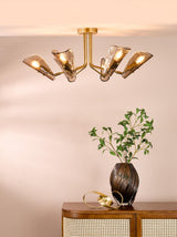Dar Ordelle 6 Light Adjustable Semi-Flush Antique Bronze and Tea Smoked Glass