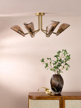 Dar Ordelle 6 Light Adjustable Semi-Flush Antique Bronze and Tea Smoked Glass
