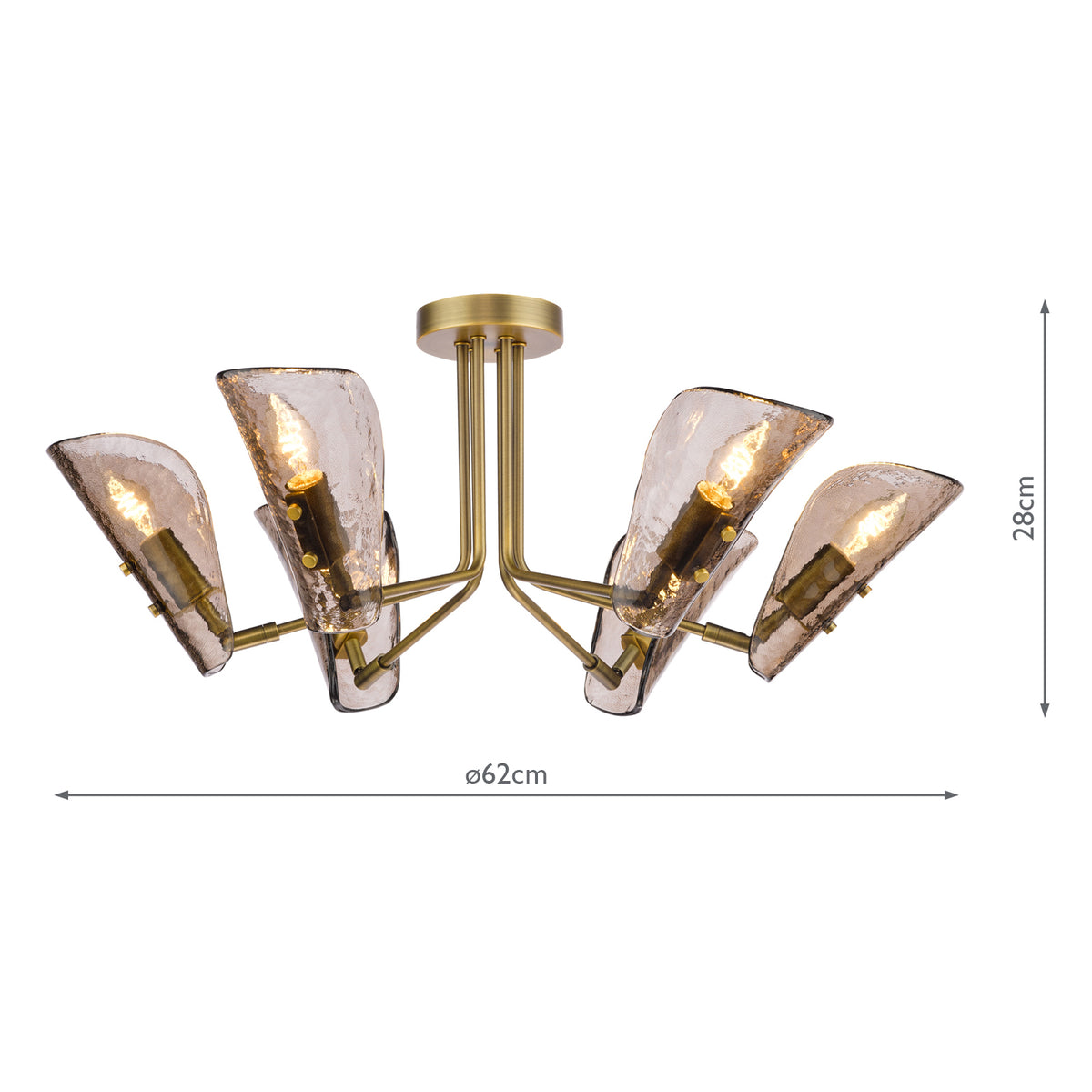 Dar Ordelle 6 Light Adjustable Semi-Flush Antique Bronze and Tea Smoked Glass