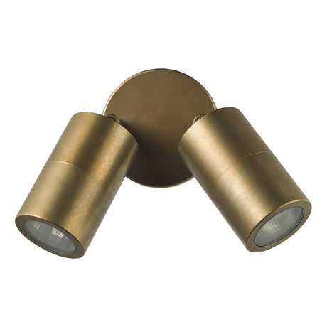 Dar Ortega 2 Light Outdoor Wall Light Aged Brass and Glass IP65