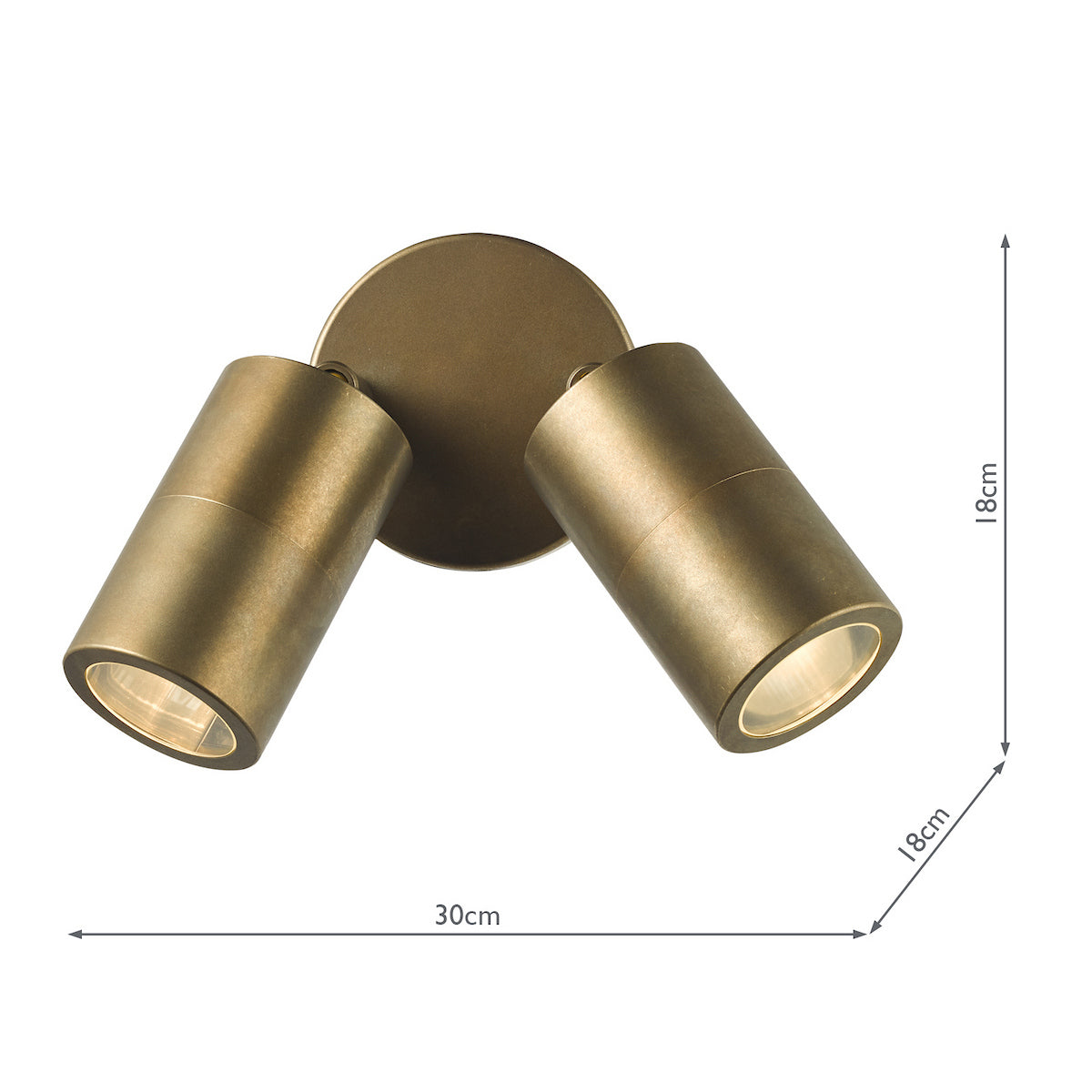 Dar Ortega 2 Light Outdoor Wall Light Aged Brass and Glass IP65