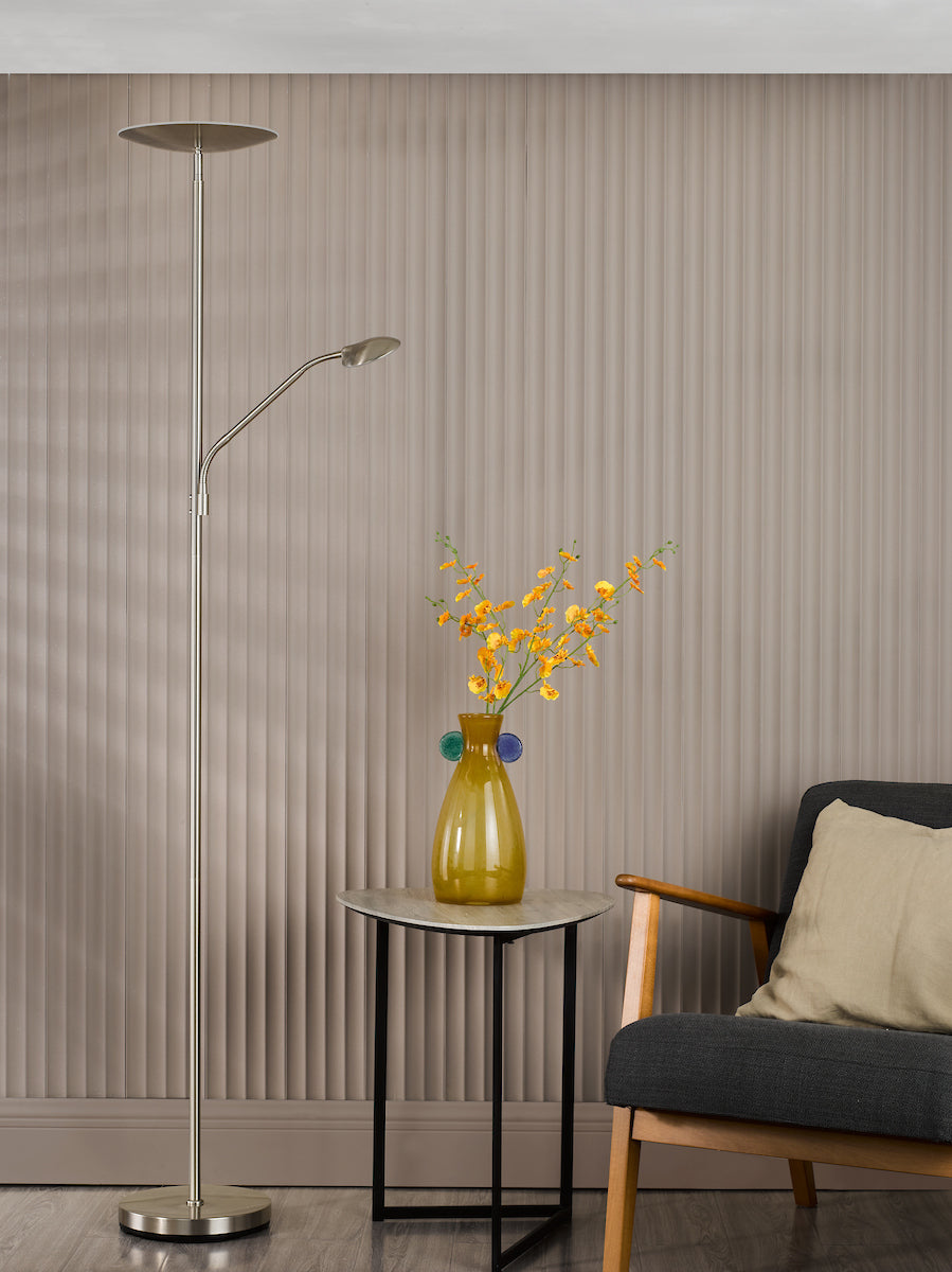 Dar Osbert Mother & Child Floor Lamp Satin Nickel LED