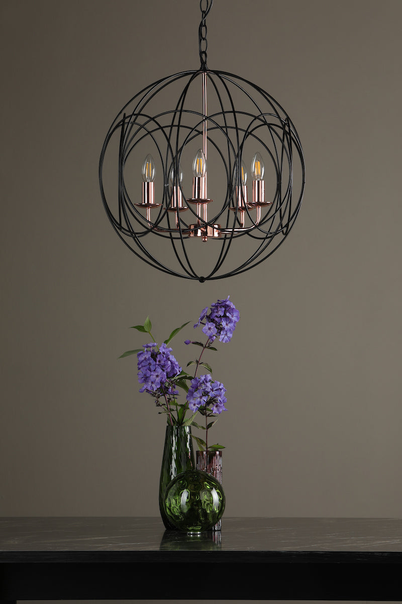 Dar Phoenix 5 Light Pendant Black & Copper