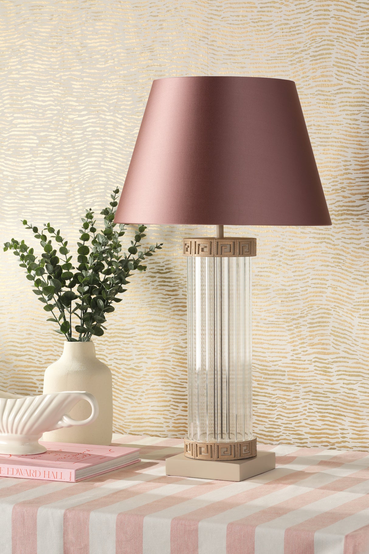David Hunt Plato Table Lamp Ribbed Glass and Cream/Gold Base Only