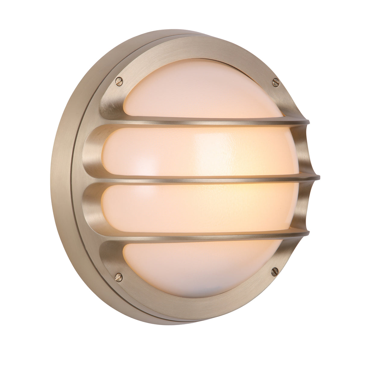 David Hunt Plymouth Outdoor Wall Light Round Brushed Brass and Opal Glass IP64