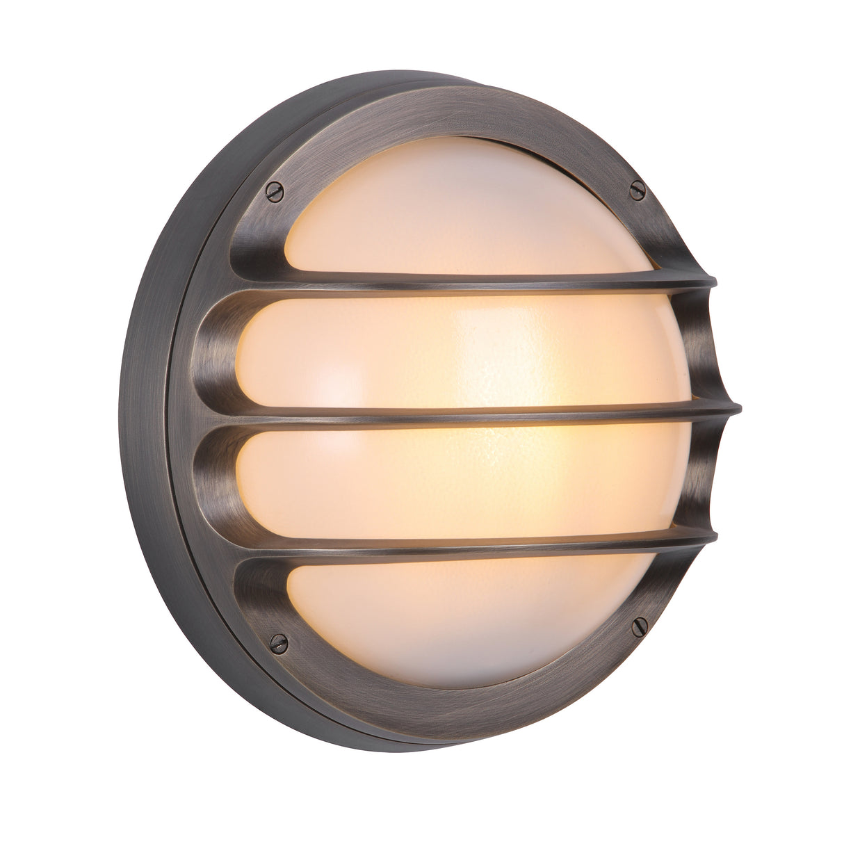 David Hunt Plymouth Outdoor Wall Light Round Antique Brass and Opal Glass IP64