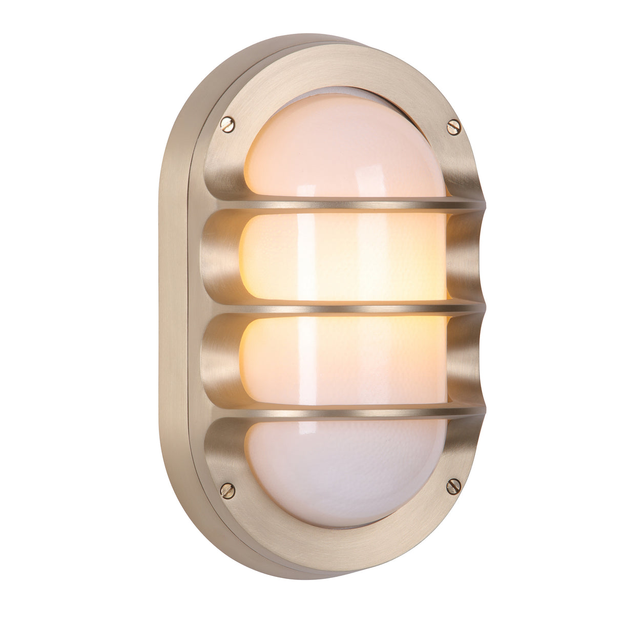David Hunt Plymouth Outdoor Wall Light Oval Brushed Brass and Opal Glass IP64
