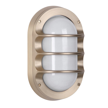 David Hunt Plymouth Outdoor Wall Light Oval Brushed Brass and Opal Glass IP64