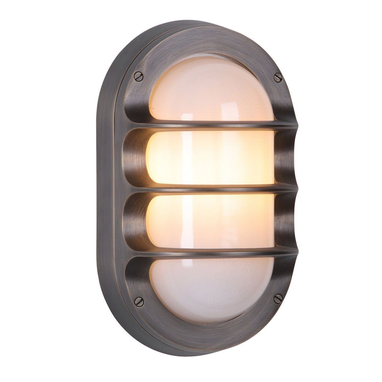 David Hunt Plymouth Outdoor Wall Light Oval Antique Brass and Opal Glass IP64