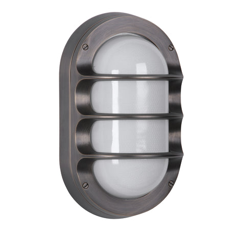 David Hunt Plymouth Outdoor Wall Light Oval Antique Brass and Opal Glass IP64