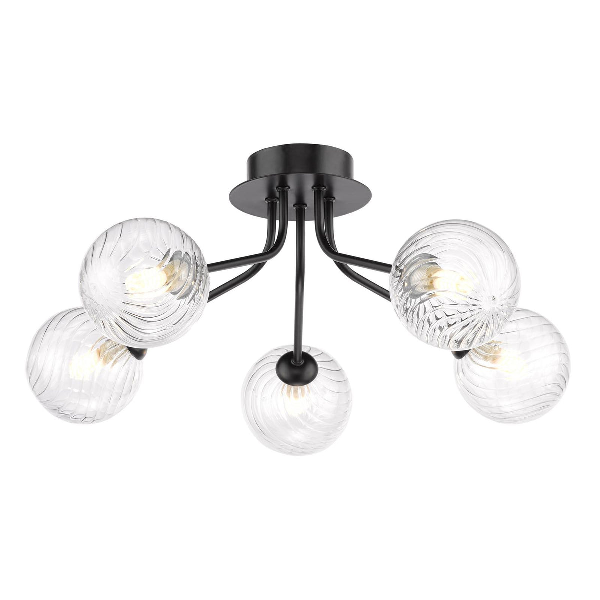 Dar Poyen 5 Light Semi-Flush Matt Black and Ribbed Glass