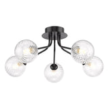 Dar Poyen 5 Light Semi-Flush Matt Black and Ribbed Glass