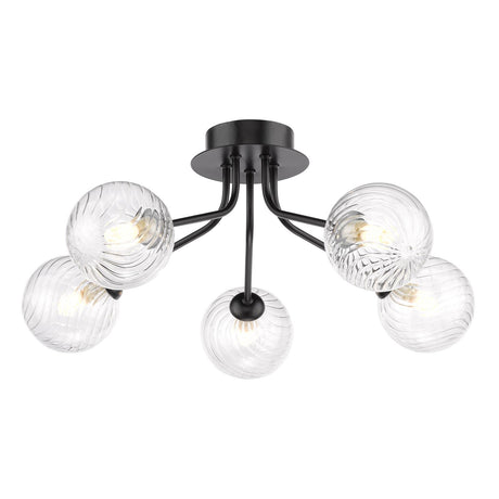 Dar Poyen 5 Light Semi-Flush Matt Black and Ribbed Glass