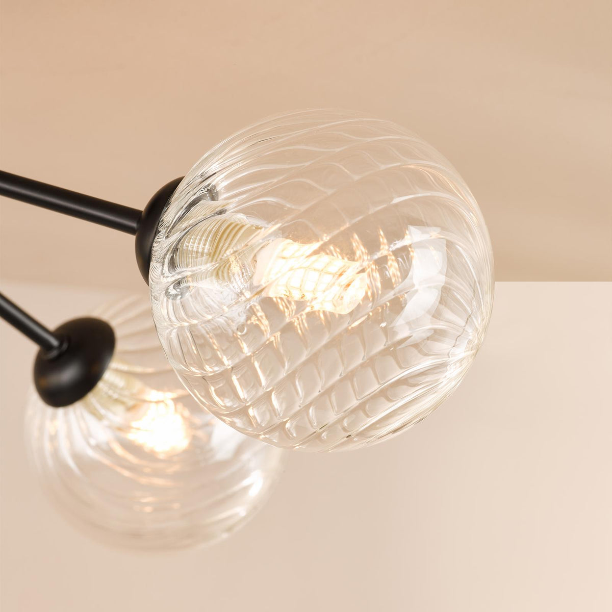 Dar Poyen 5 Light Semi-Flush Matt Black and Ribbed Glass