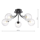Dar Poyen 5 Light Semi-Flush Matt Black and Ribbed Glass