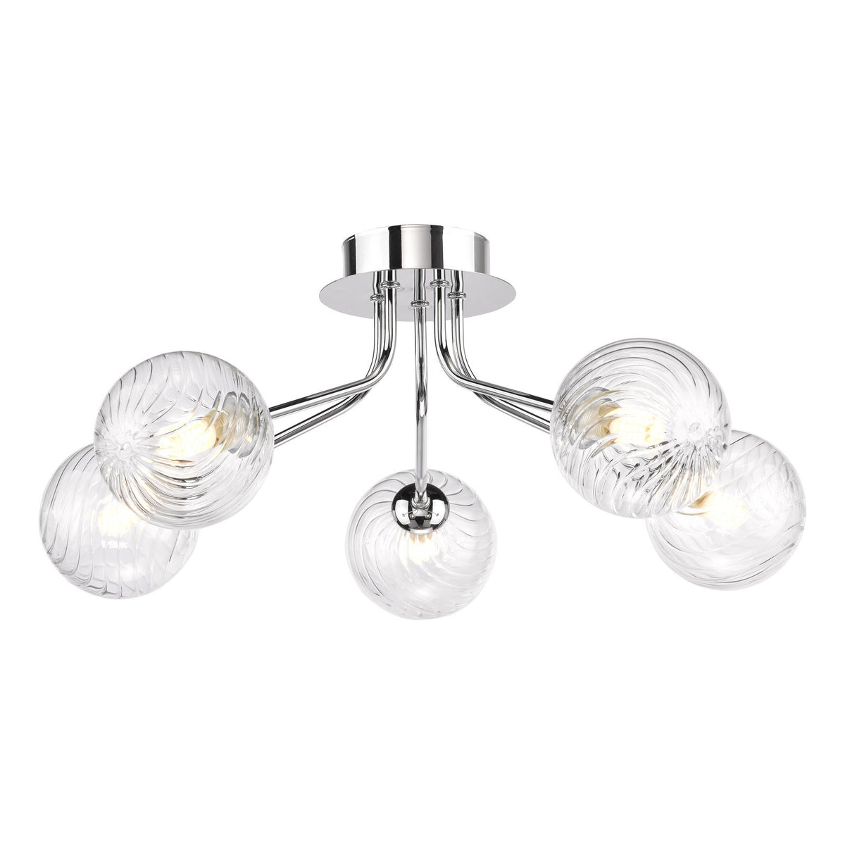Dar Poyen 5 Light Semi-Flush Polished Chrome and Ribbed Glass